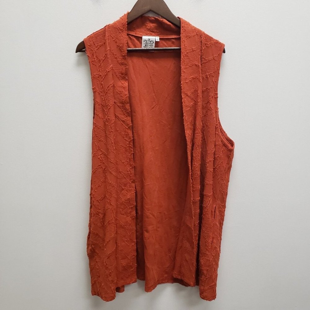 Parsley & Sage Womens Embroidered Sleeveless Cardigan Size 1X Orange Open Front